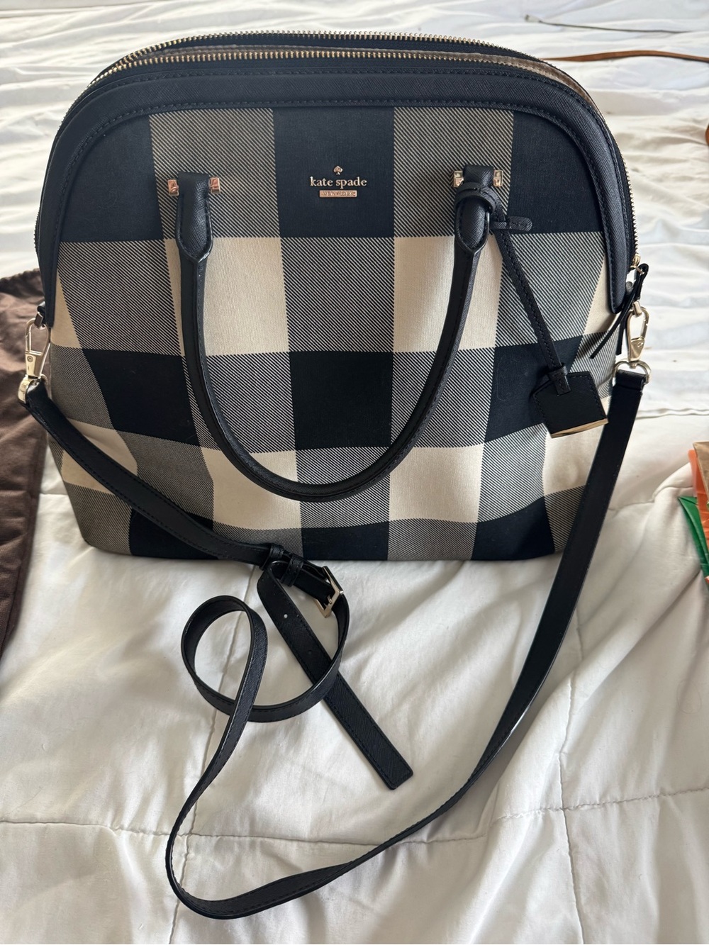 Kate Spade Black and White Buffalo Plaid Handbag,